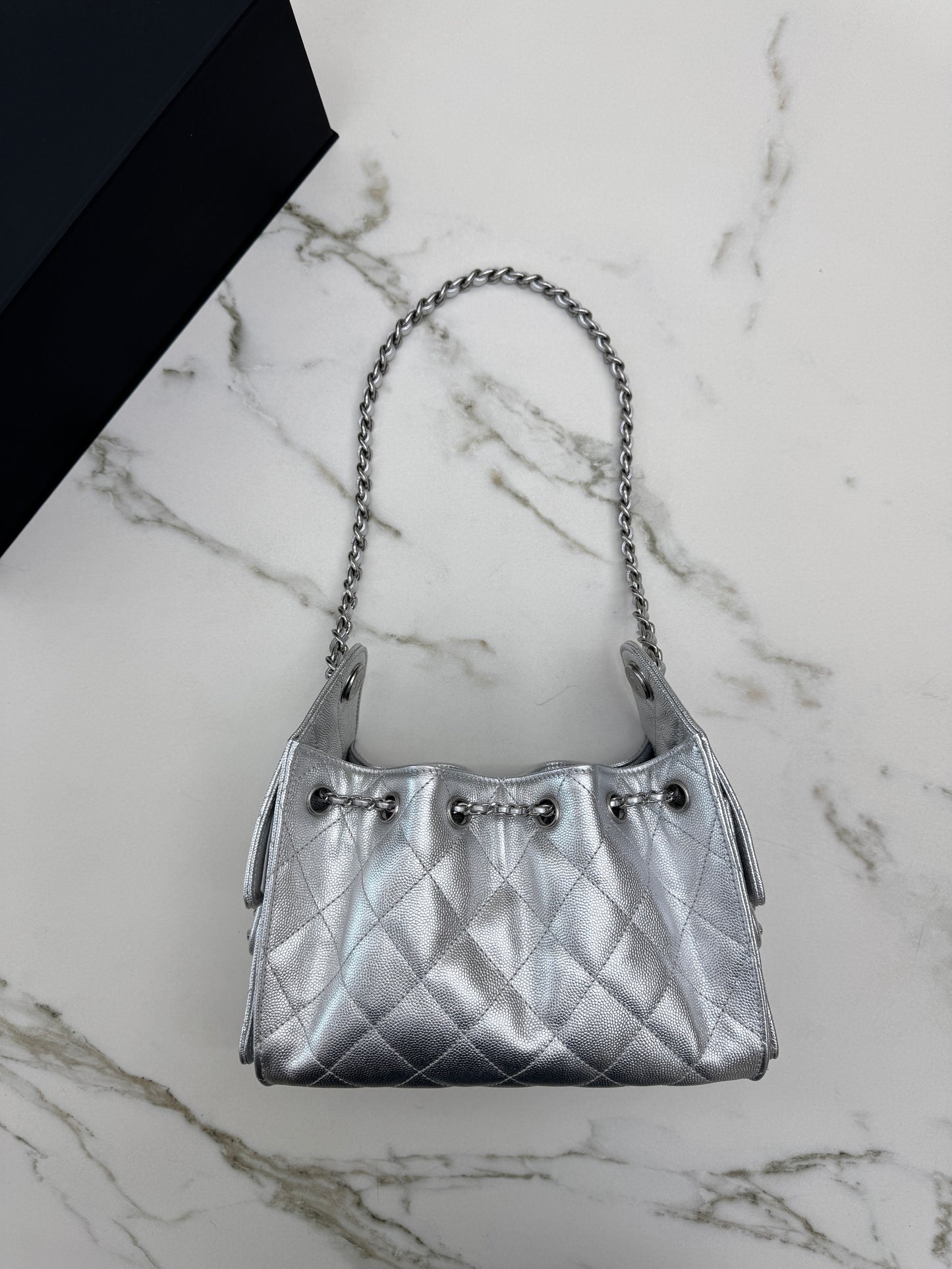 CHANEL Mini 25 Bag 銀色荔枝皮銀扣 Silver Caviar Calfskin PHW