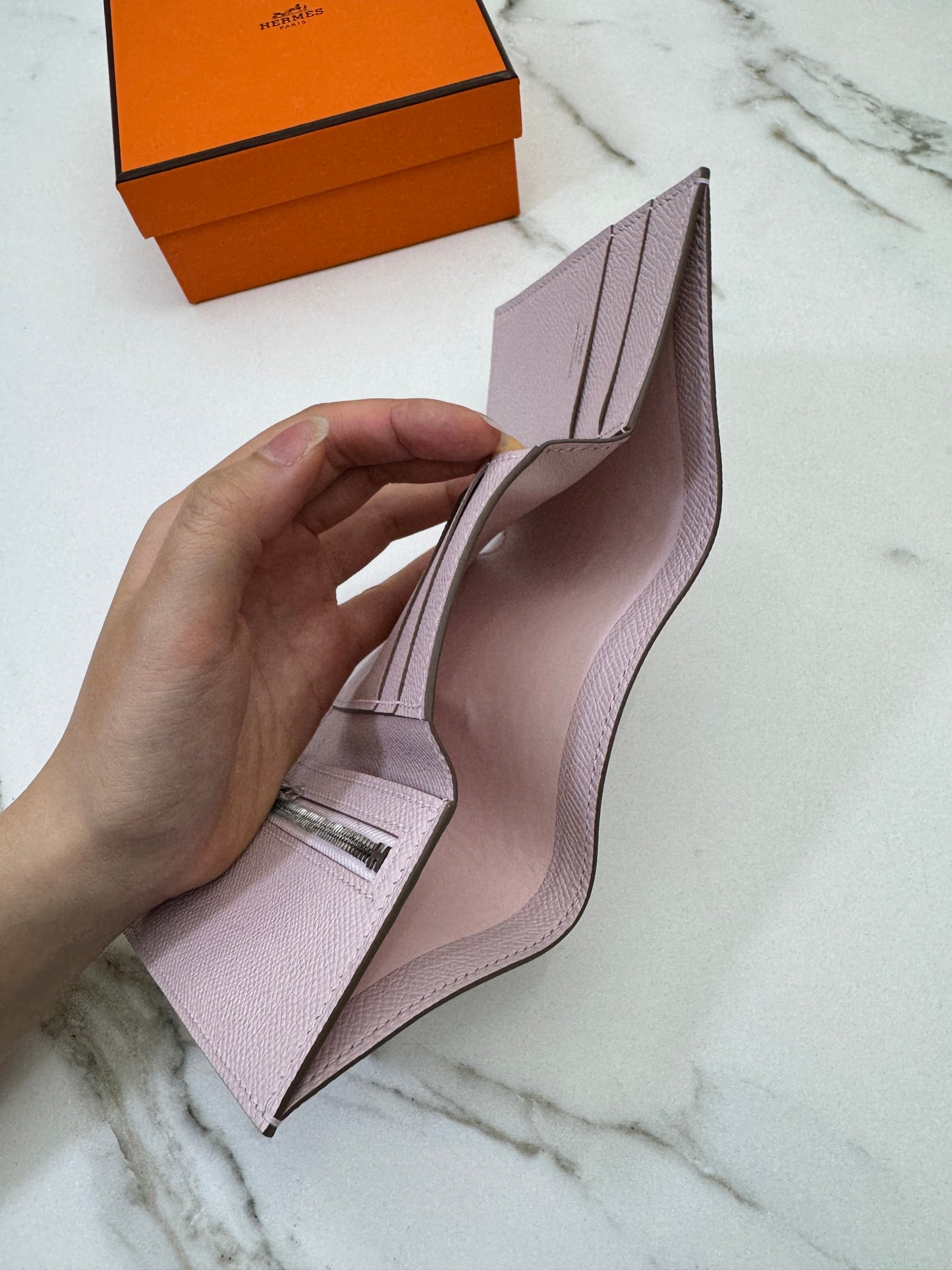 HERMES Bearn Wallet 三摺錢包 夢幻紫銀扣 Epsom Mauve Pale PHW