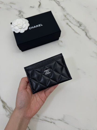 CHANEL 一片式卡包 黑銀牛