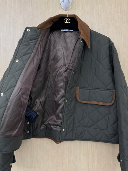 MIU MIU 麂皮領夾棉短外套 軍綠藍