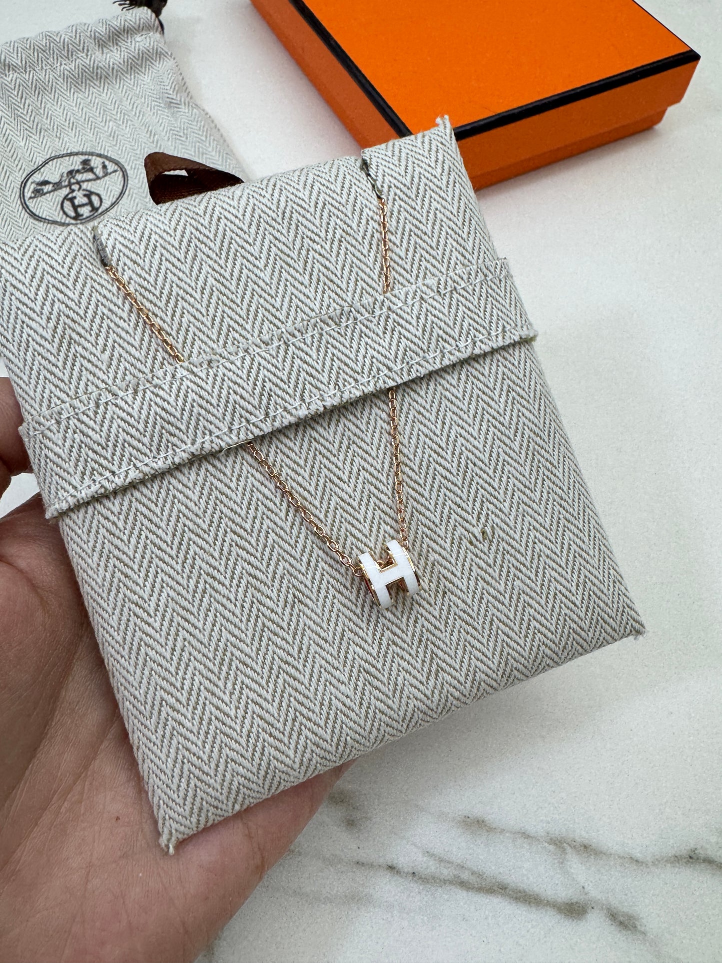 HERMES Mini Pop H 白色玫瑰金項鏈