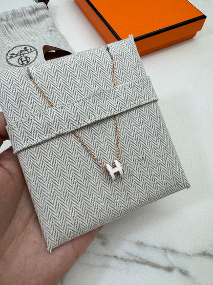 HERMES Mini Pop H 白色玫瑰金項鏈