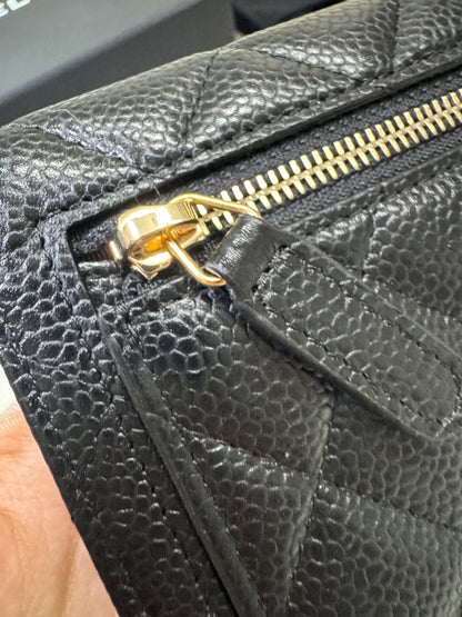 CHANEL CF三摺錢包 黑金牛