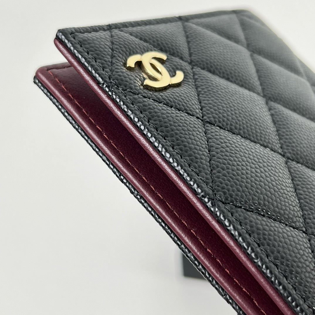 CHANEL Passport Holder 黑色牛皮 金扣/銀扣