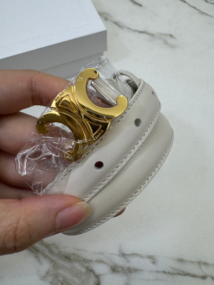 CELINE 凱旋門皮帶 白色 1.8cm