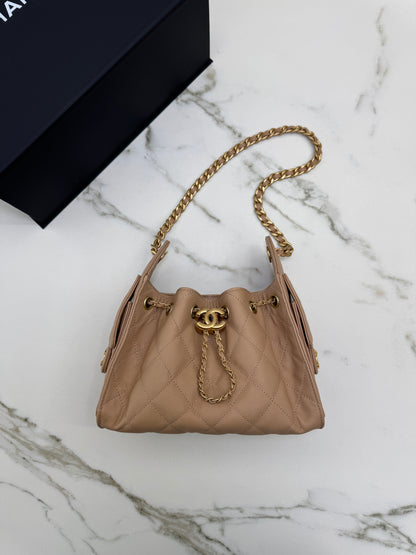 CHANEL Mini 25Bag 奶茶杏荔枝皮 Caviar Calfskin