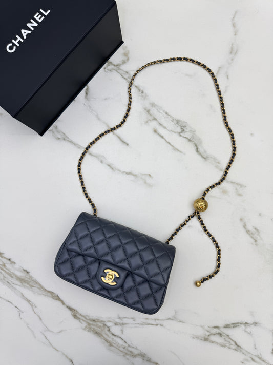 CHANEL 金球 Mini CF20 石墨灰 深灰羊皮