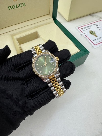 ROLEX Date Just 31mm 橄欖綠鑽圈鑽盤 真鑽版
