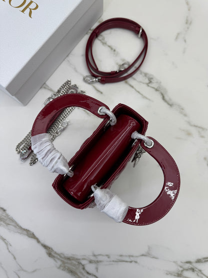 DIOR Mini Lady Dior 漆皮Cherry Red Shinny Calfskin