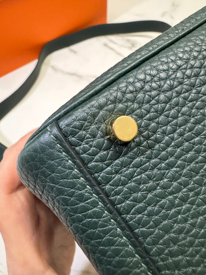 HERMES Mini Lindy II 深綠色 金扣 67 Vert Fonce TC GHW