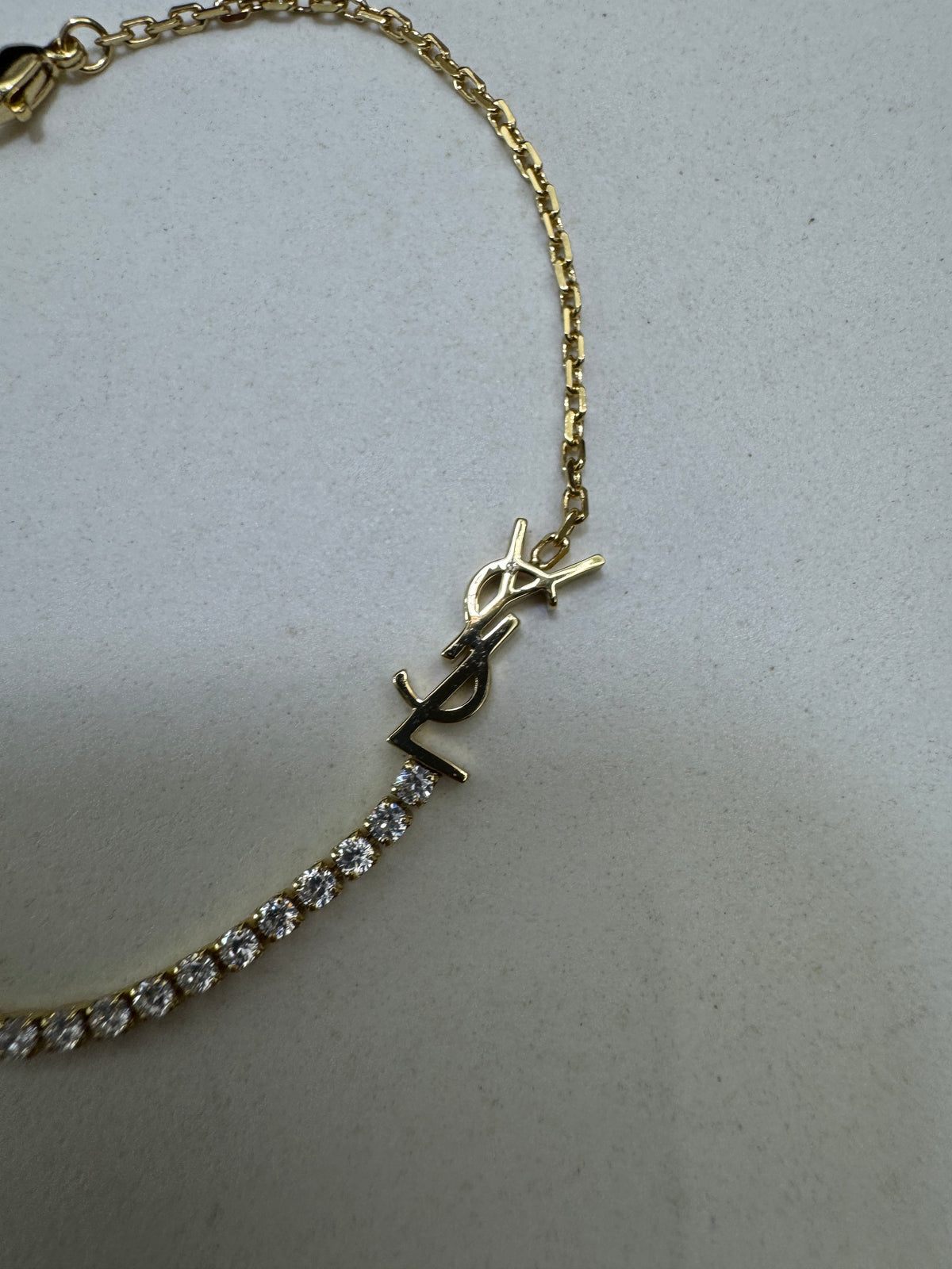 YSL 半鑽網球手鏈 金色
