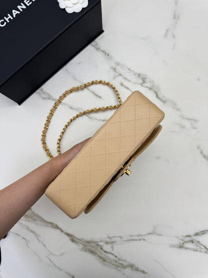 CHANEL CF23 Small 米杏色牛皮金扣 Beige Caviar Calfskin GHW