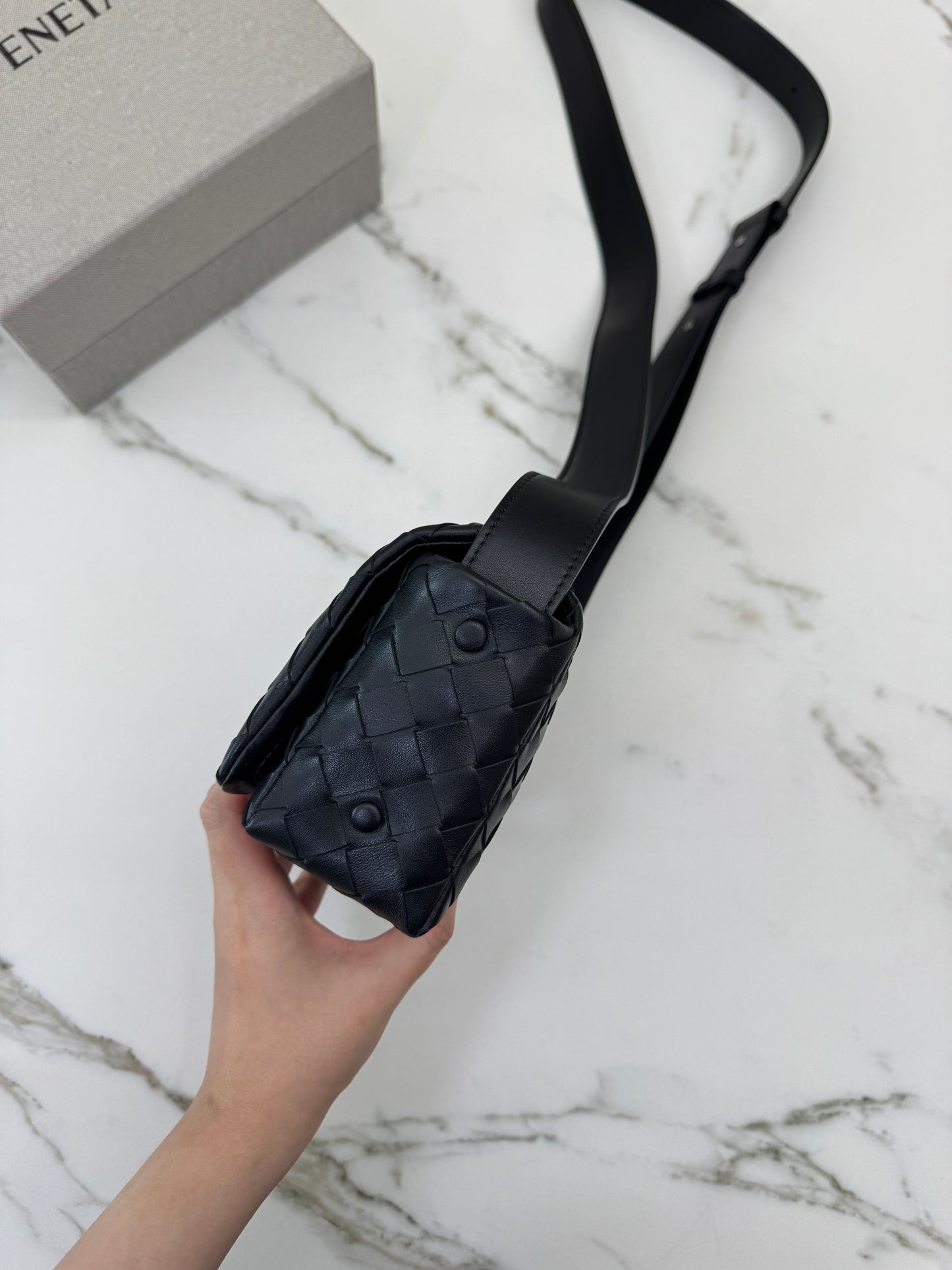 BV Intrecciato Mini Bag with Flap Black