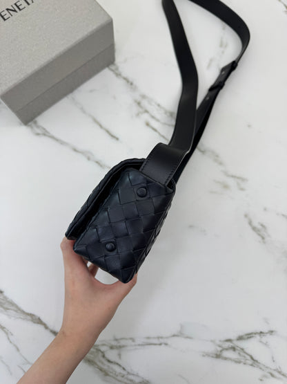 BV Intrecciato Mini Bag with Flap Black