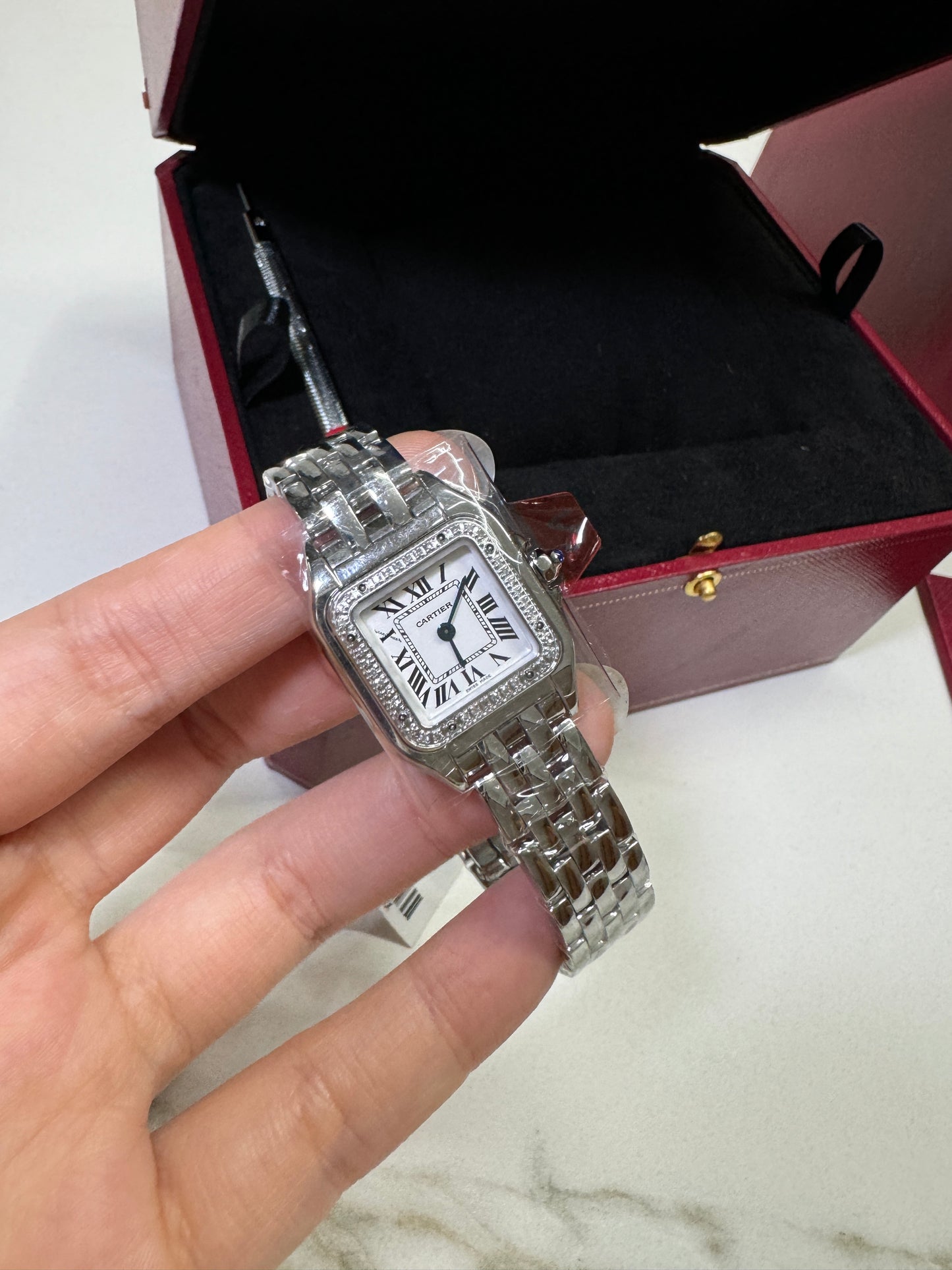 CARTIER 獵豹中號 天然真鑽 銀色