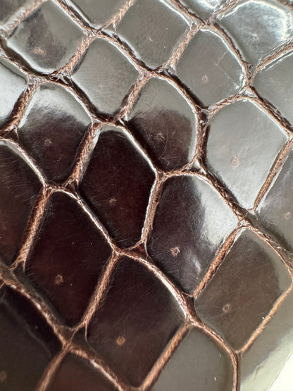 HERMES Bearn Wallet 亮面灣鱷 巧克力色 金扣 Porosus Crocodile Chocolate GHW