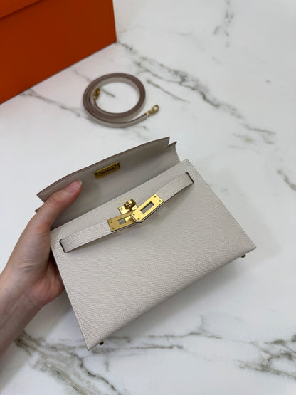 HERMES Mini Kelly II 奶昔白金扣 Epsom GHW