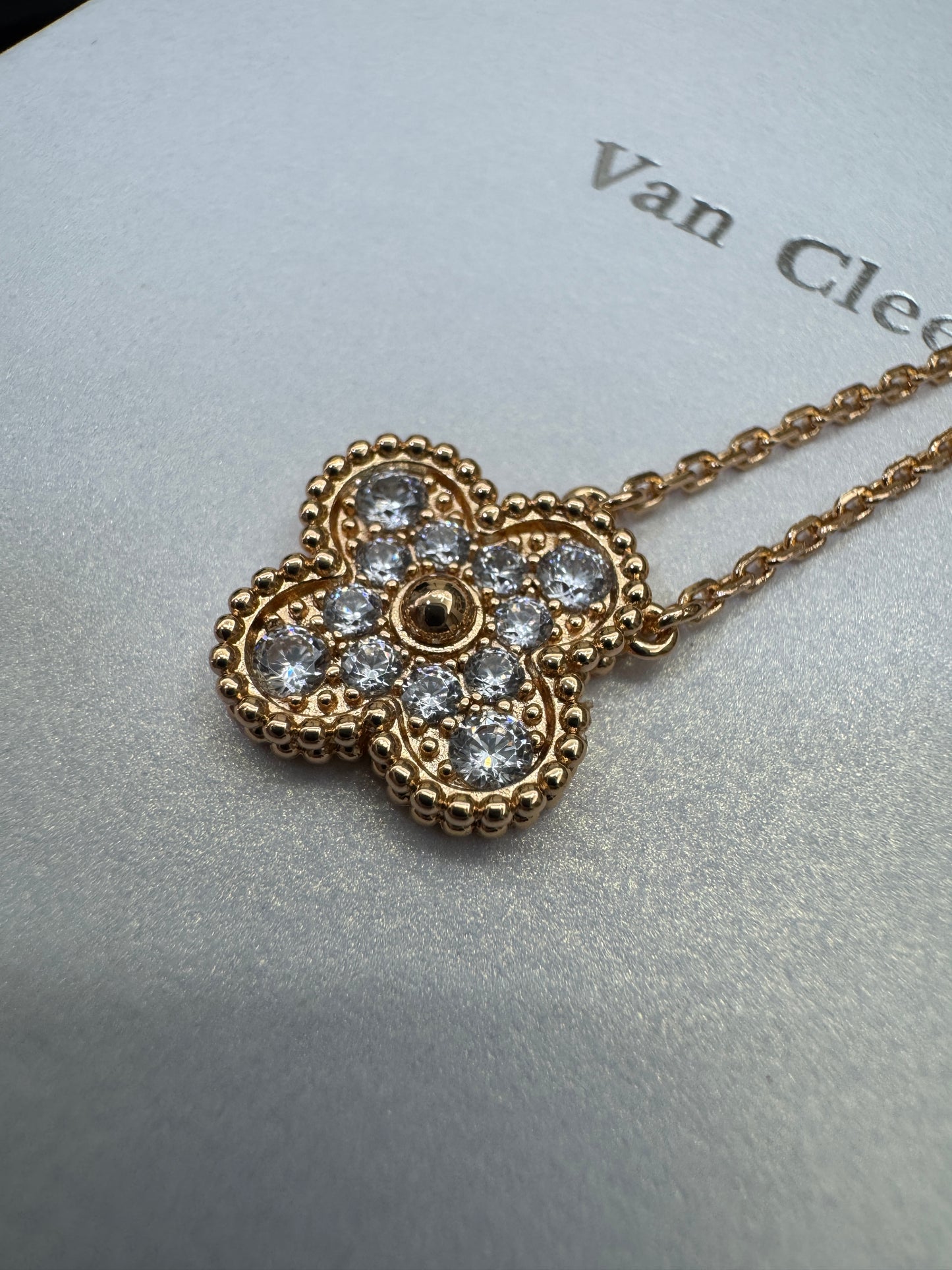 VCA Vintage Alhambra Necklace 滿鑽玫瑰金項鏈