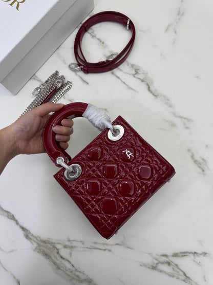 DIOR Mini Lady Dior 漆皮Cherry Red Shinny Calfskin