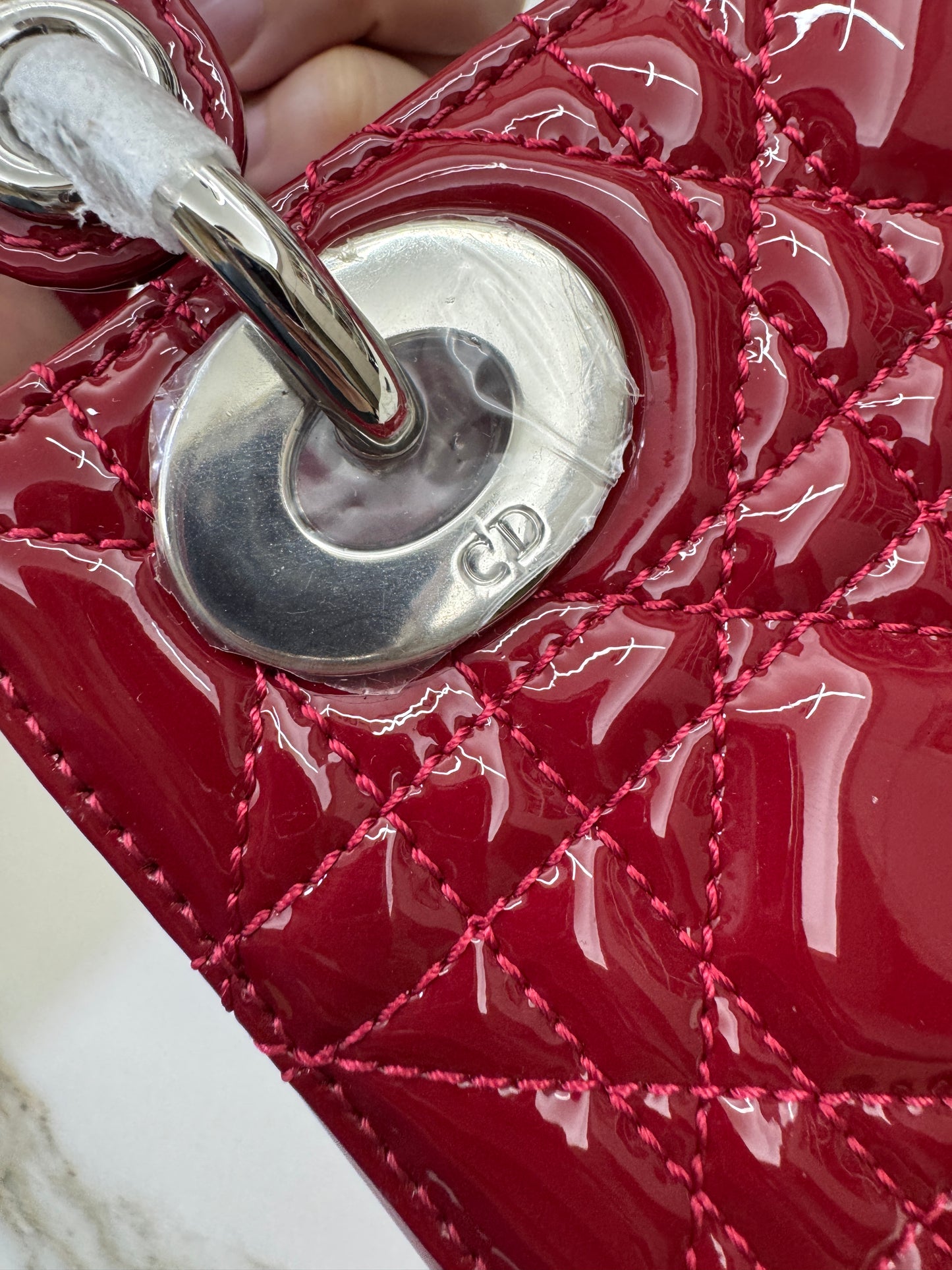 DIOR Mini Lady Dior 漆皮Cherry Red Shinny Calfskin