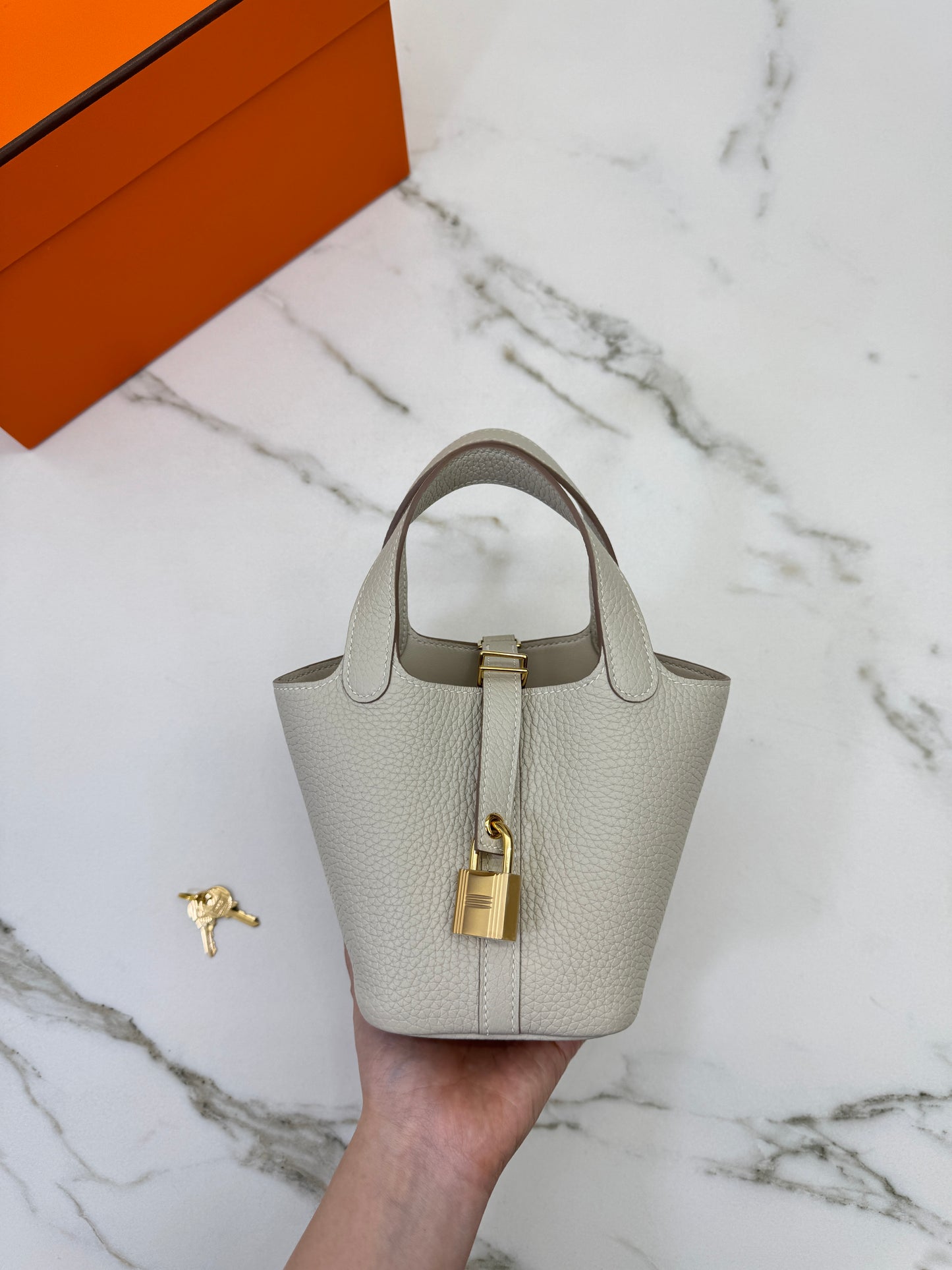HERMES Picotin Lock 14 奶昔白金扣 TC Craie GHW