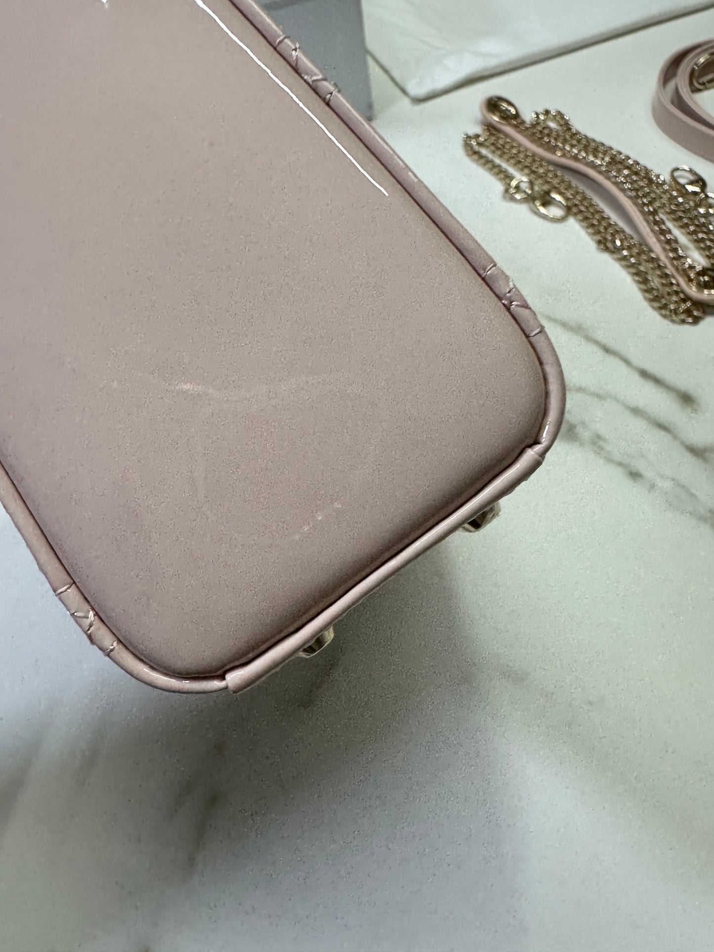 DIOR Lady Mini 三格 漆皮 淡粉 light Pink