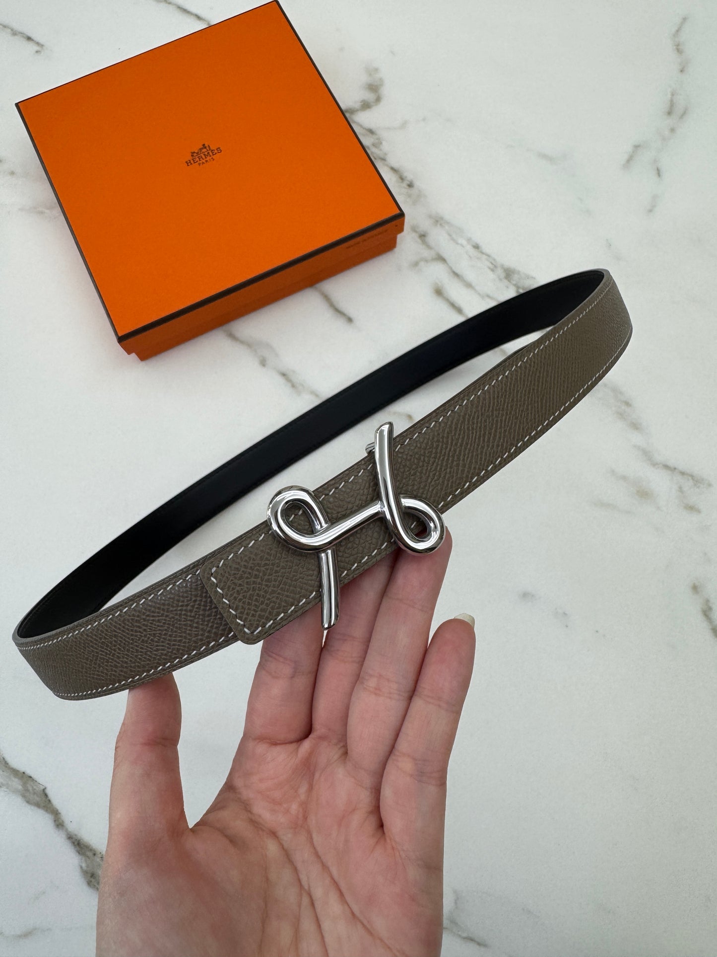 HERMES Cursives 皮帶 大象灰Epsom