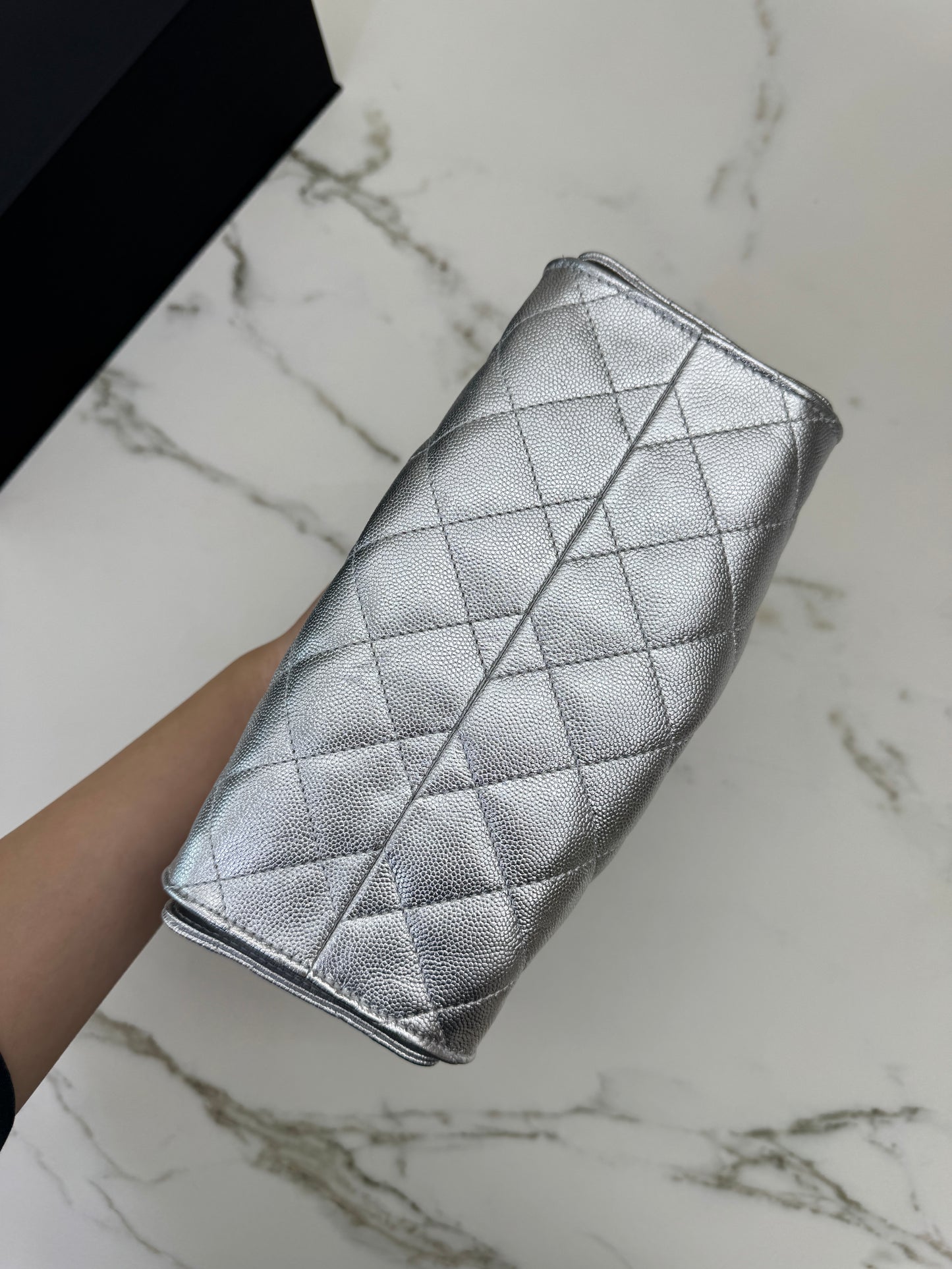 CHANEL Mini 25 Bag 銀色荔枝皮銀扣 Silver Caviar Calfskin PHW