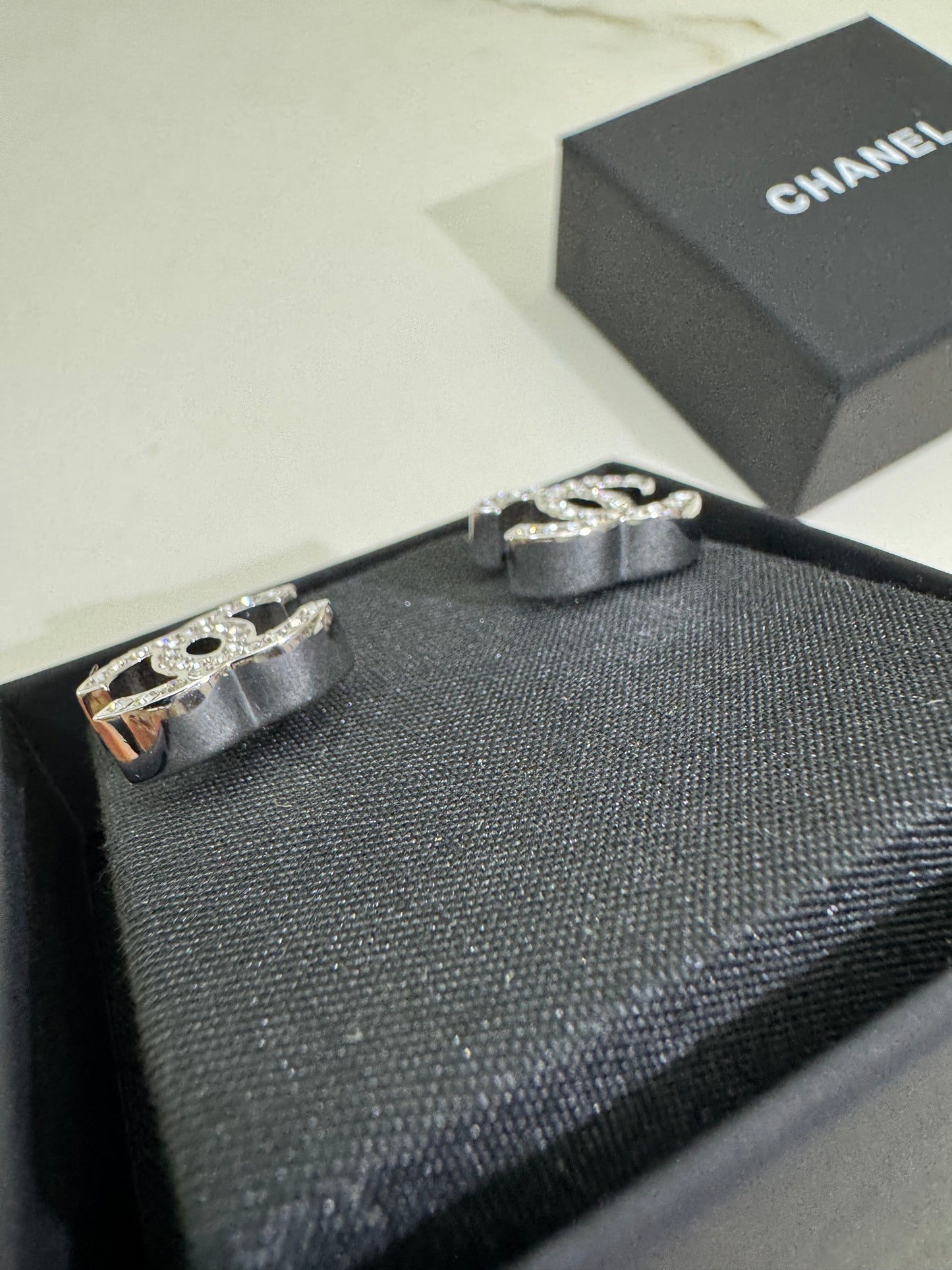 CHANEL 25C 銀色水鑽耳環