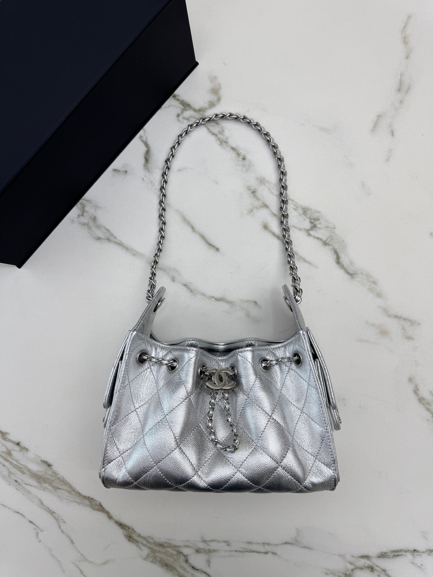 CHANEL Mini 25 Bag 銀色荔枝皮銀扣 Silver Caviar Calfskin PHW