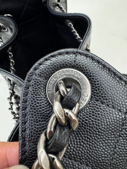 CHANEL 25Bag Small 黑銀小號 荔枝牛皮 Caviar Calfskin
