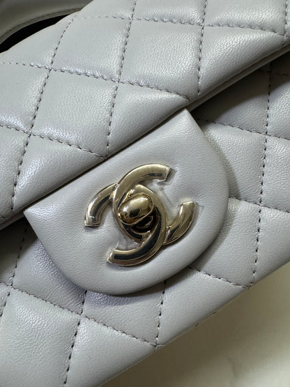 CHANEL Mini CF Handle 25P 淺灰色羊皮