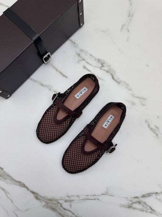 ALAIA 深棕色麂皮 漁網鞋