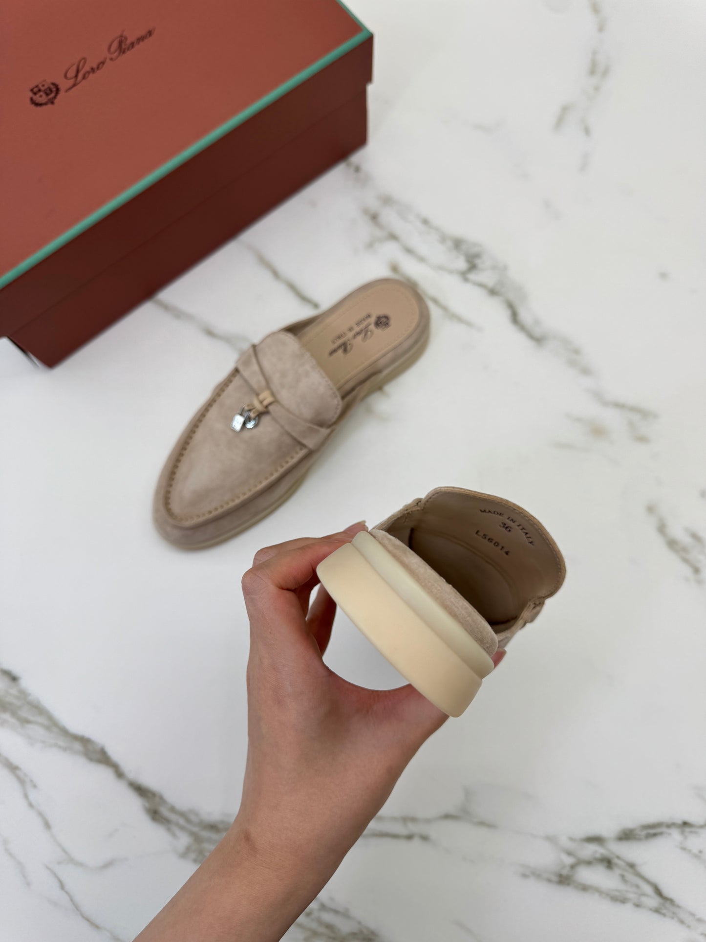 LORO PIANA Charms Walk Babouche Loafers Sand