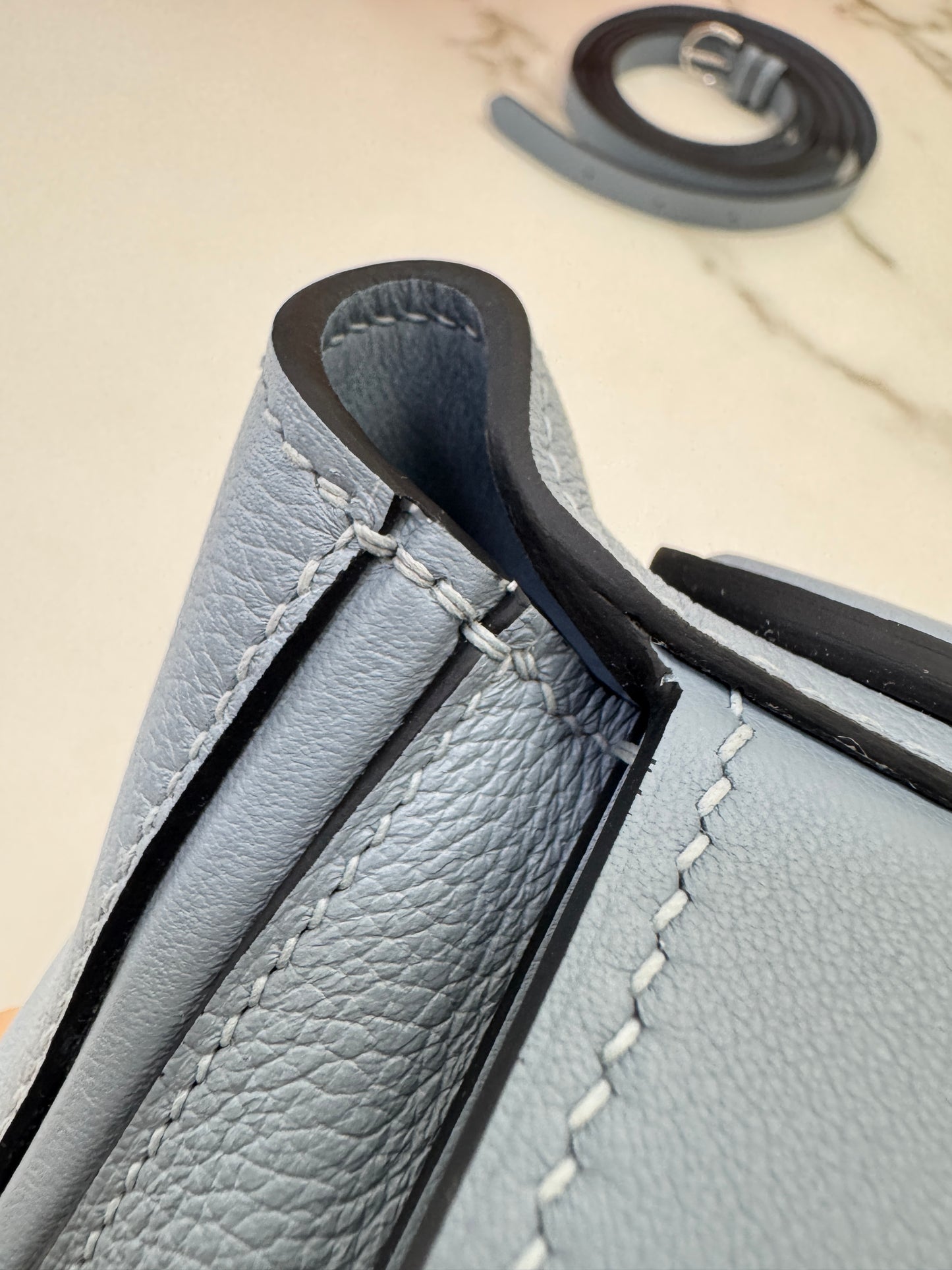 HERMES Mini 2424 亞麻藍銀扣 Evercolor Blue Lin PHW