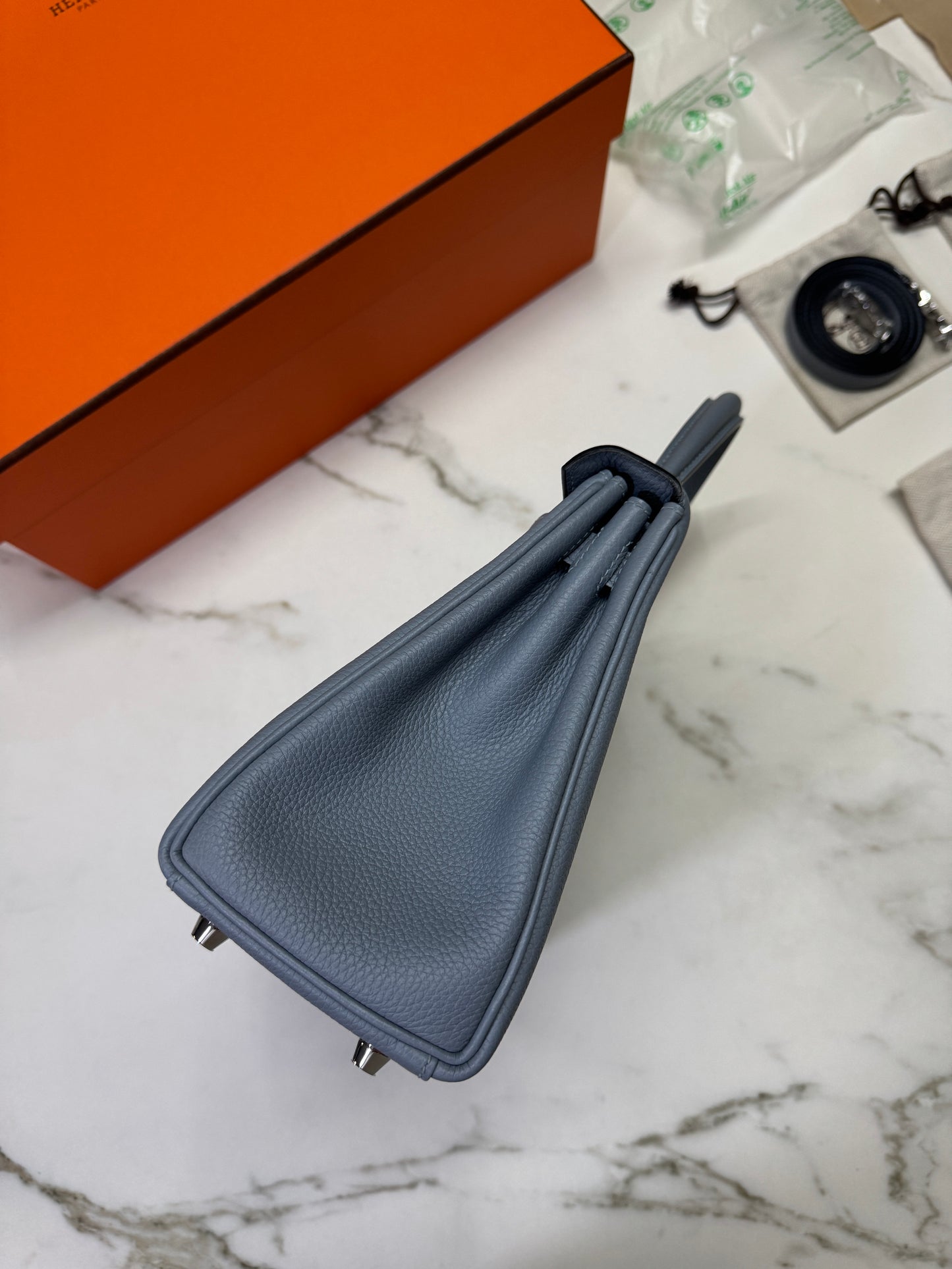 HERMES Kelly 25 亞麻藍 銀扣 內縫 Togo Selier